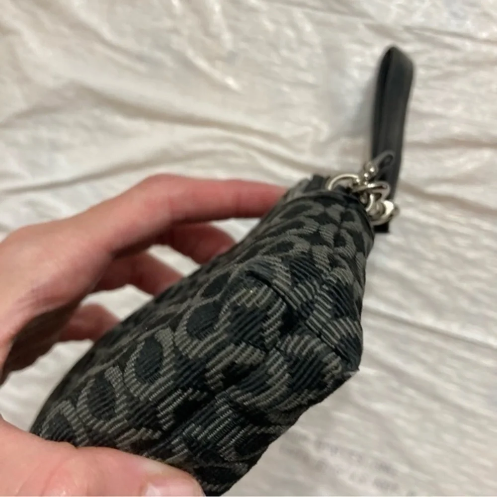 Coach black gray op c double zipper wristlet clutch bag